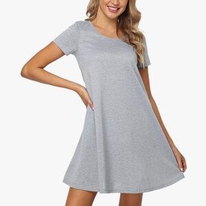Elan Heathered Gray T-shirt Dress with Pockets NEW NWT Mini Short Sleeve Flowy M
